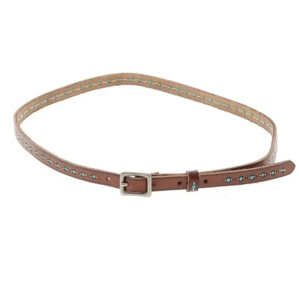 Brown leather belt with silver metal and turquoise detail